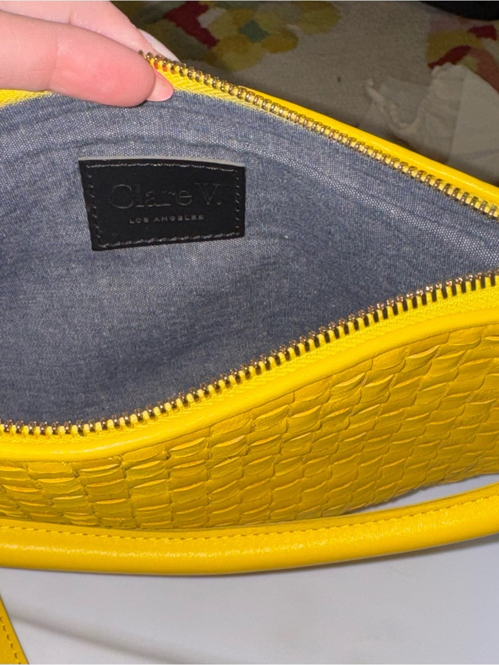 Clare V Bright Yellow Woven Leather Clutch